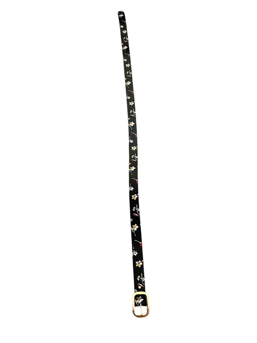 Lauren Ralph Lauren Floral Leather Belt Womens Black Skinny Gold Buckle Sz M - Picture 6 of 12